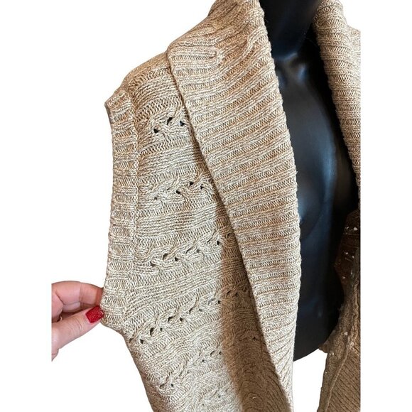 Eddie Bauer Long Open Waterfall Brown Sleeveless Cardigan Sweater - Picture 4 of 10